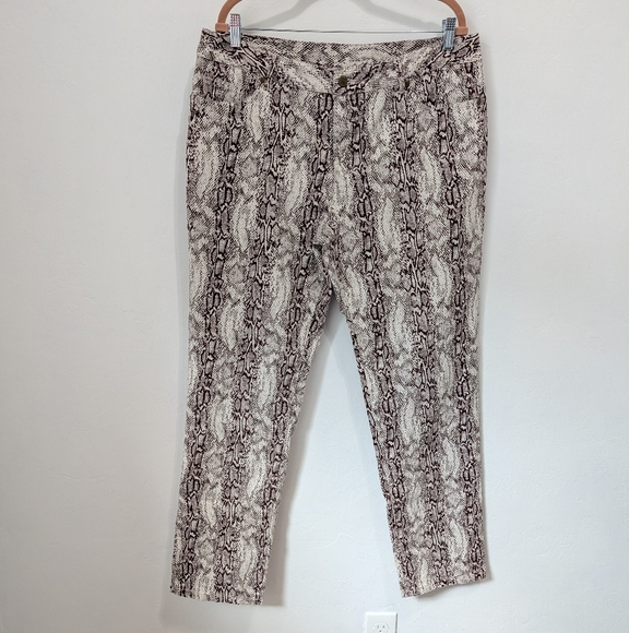Women With Control Reptile Snake Print Brown Pants Size 16 - Picture 1 of 16
